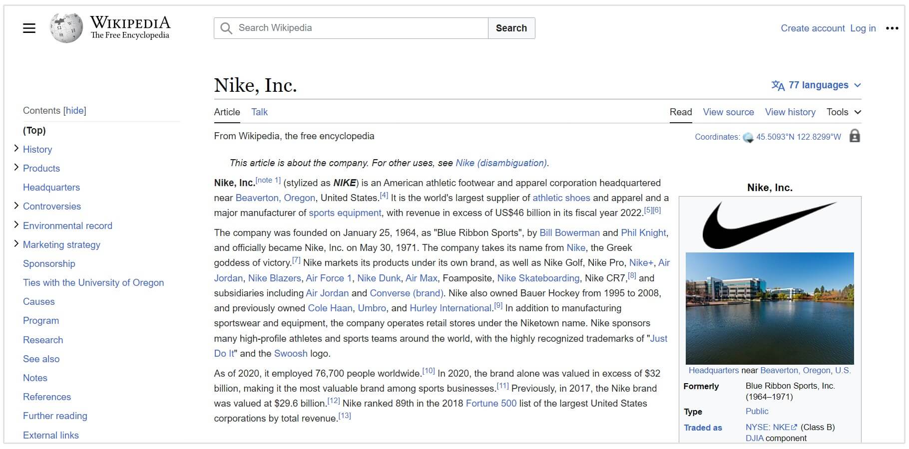 nike wikipedia Seite